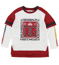 Dolce & Gabbana Bluse - Back To School - Hvid/Rød m. Hashtags Dolce & Gabbana Bluse - Back To School - Hvid/Rød m. Hashtags