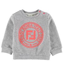Fendi Sweatshirt - Gråmeleret m. Neonpink/Logo