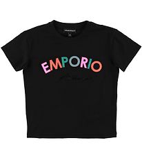 Emporio Armani T-shirt - Sort m. Glimmer/Patches