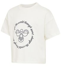 Hummel T-shirt - Cropped - hmlMary - Hvid m. Print