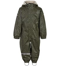 Mikk-Line Regndragt m Fleece - PU - Forest Green m. Guldprikker