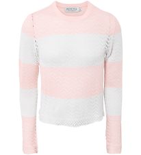 Hound Bluse - Cropped - Strik - Koral/Hvidstribet m. Hulmønster Hound Bluse - Cropped - Strik - Koral/Hvidstribet m. Hulmønster