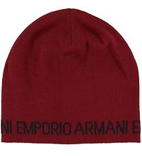 Emporio Armani Strikhue - Uld/Akryl - Mrk Rd m. Tekst