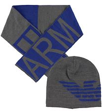Emporio Armani Gaveæske - Hue/Tørklæde - Bomuld/Uld - Grå/Blå