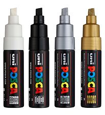 Posca Tuscher - PC-8K - 4 stk. - Sort/Hvid/Metallisk