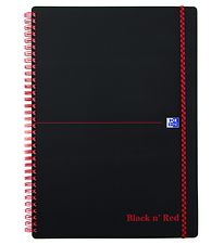 Oxford Notesbog - Spiral - Kvadreret - A4 - Sort/Rød