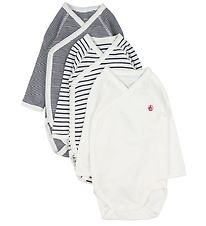 Petit Bateau Slå-om Body l/æ - 3-pak - Blå/Hvid Stribet