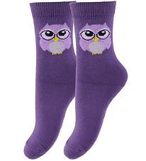 Fuzzies Strømper - 2-Pak - Lilla m. Ugle
