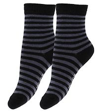 Fuzzies Strømper - 2-Pak - Sort/Gråstribet