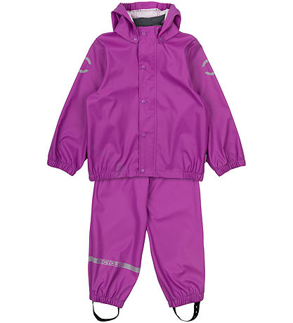 Mikk-Line Regntøj m. Seler - Recycled - PU - Purple Cactus Flowe