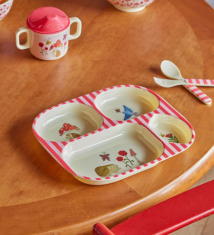 Rice Spisesæt - Melamin - 4 stk. - Pink/Happy Forest