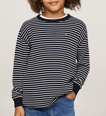 Tommy Hilfiger Bluse - Flag Mini Waffle - Blue/White Stripes