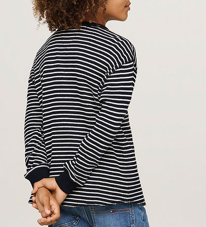 Tommy Hilfiger Bluse - Flag Mini Waffle - Blue/White Stripes