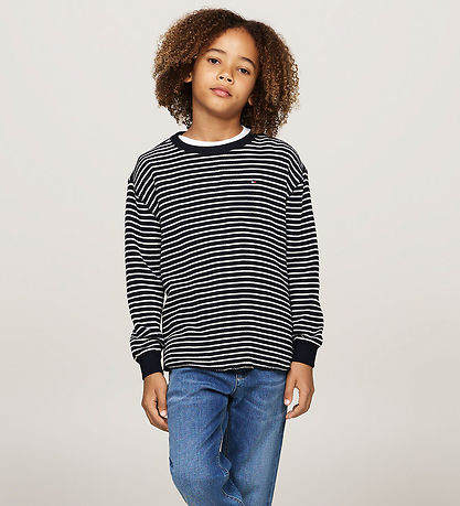 Tommy Hilfiger Bluse - Flag Mini Waffle - Blue/White Stripes