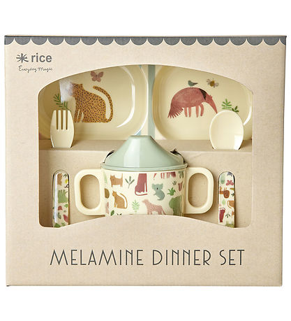 Rice Spisesæt - Melamin - 4 stk. - Sweet Jungle Print