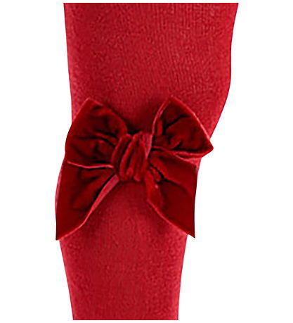 Condor Strømpebukser m. Veloursløjfe - Red Velvet