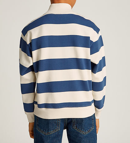 Calvin Klein Sweatshirt - Terry Striped Half-Zip - Ensign Blue/T