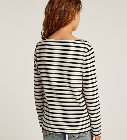 Calvin Klein Bluse - Boatneck Stripe - Turtledove/Ck Black Small