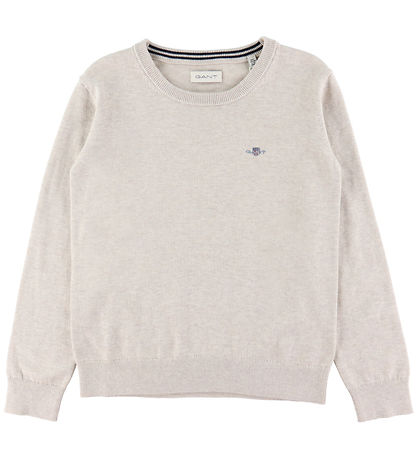 GANT Bluse - Shield Classic Cotton C-Neck - Strik - Light Beige 