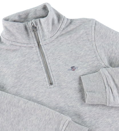 GANT Sweatshirt - Shield Half Zip - Light Grey Melange