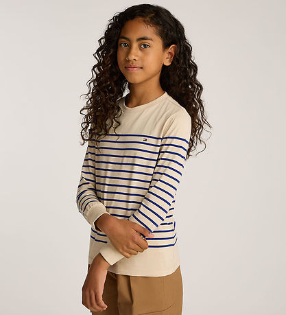 Tommy Hilfiger Bluse - Beige/Blåstribet