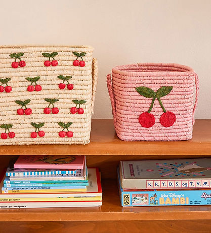 Rice Opbevaringskurv - Raffia/Søgræs - 20x20 cm - Pink/Kirsebær