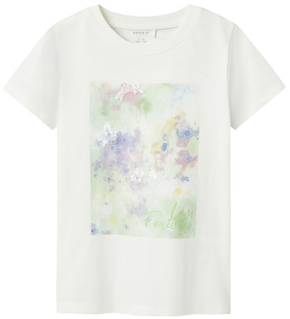 Name It T-shirt - NkfBatu - Cloud Dancer/Arcadian green