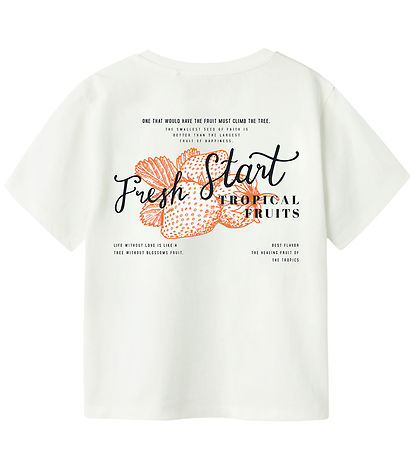 Name It T-shirt - NkfBoway - Cloud Dancer/RED ORANGE