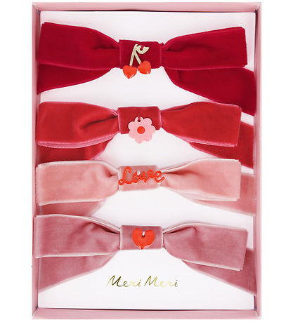 Meri Meri Hårspænder - 4-pak - Velour - Sløjfer - 11,5 cm - Clip