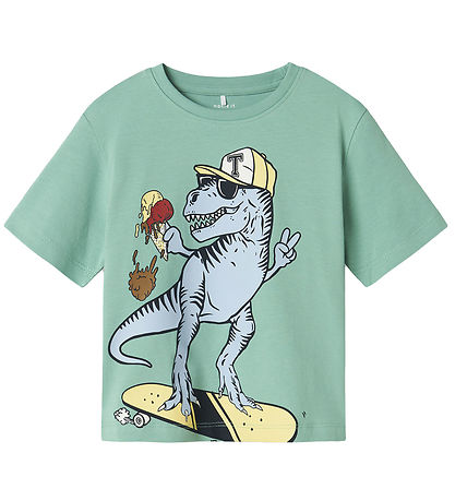 Name It T-shirt - 2-pak - NmmDino - Cloud Dancer/Creme de menthe