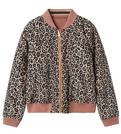 Name It Bomberjakke - Vendbar - NkfMariska - Sort/Rosa m. Leopri