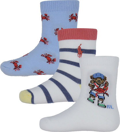 Polo Ralph Lauren Strømper - 3-pak - Hvid/Blå m. Print