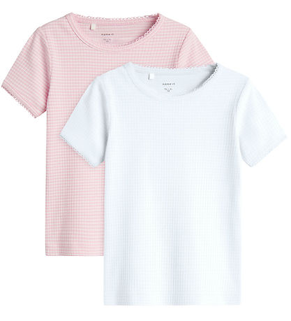 Name It T-shirt - 2-pak - NmfFikatie - Rib - Lucent White/W Swee