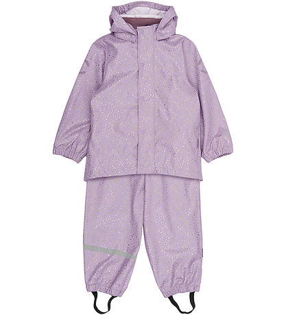 Mikk-Line Regntøj m. Seler - PU - Lavender Aura m. Guldprikker