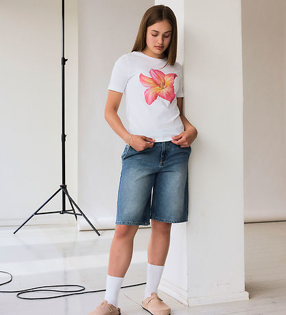 LMTD T-shirt - NlfTropic - Bright White/Pink Flower