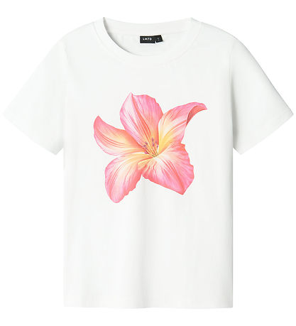 LMTD T-shirt - NlfTropic - Bright White/Pink Flower