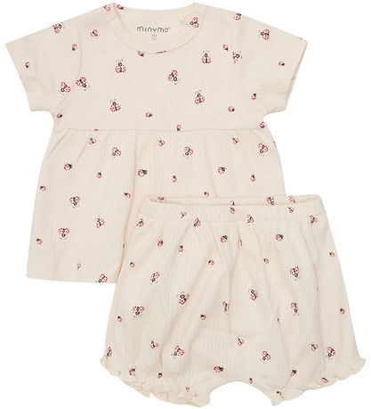 Minymo Shortssæt - Shorts/T-shirt - Rib - White Swan