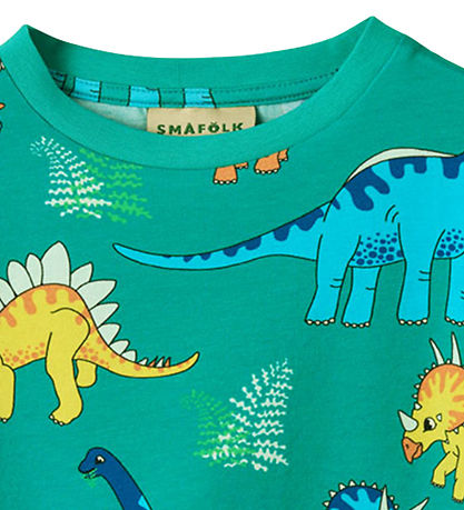 Småfolk T-shirt - Teal m. Dinosaurer