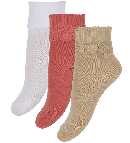 Konges Sløjd Strømper - 3-pak - Frill - Sand/Optic White/Raspber
