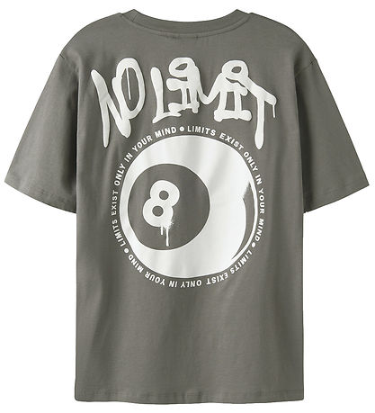 LMTD T-shirt - NlmLucky - Granite Grey/White Print