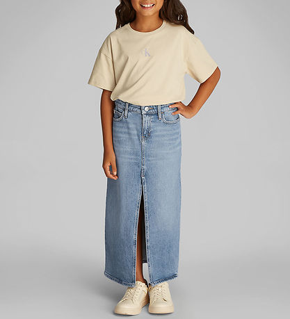 Calvin Klein Nederdel - Denim - Mid Rise Long - Cloudy Blue