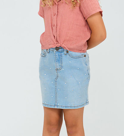 The New Nederdel - TnOda - Lyseblå denim m. Rhinsten