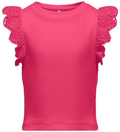 Kids Only Top - Rib - KogDrea - Fuchsia Purple m. Broderi Anglai