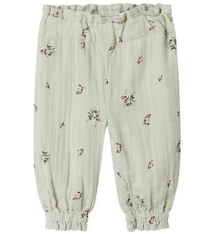 Name It Bukser - Musselin - NbfHikka - Aqua Gray m. Blomster