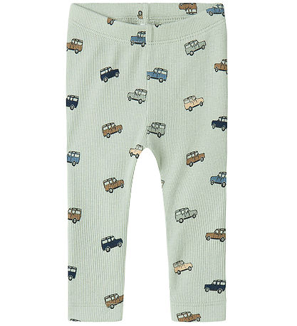 Name It Leggings - Rib - NbmHukab - Aqua Gray m. Biler