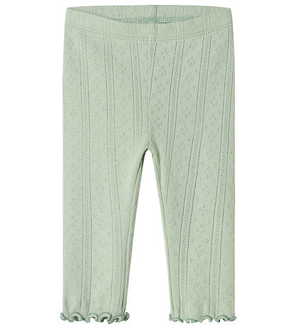 Name It Leggings - NbfJsilke - Aqua Gray m. Hulmønster