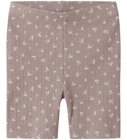 Name It Cykelshorts - Rib - NmfHoise - Purple Dove m. Blomster