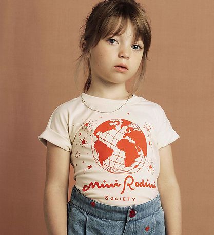 Mini Rodini T-Shirt - Society - Offwhite/Rød