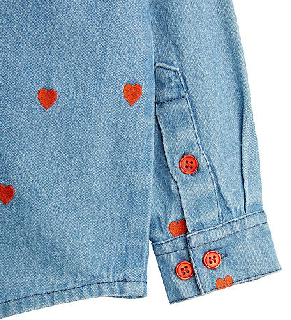 Mini Rodini Skjorte - Denim - Blå m. Hjerter