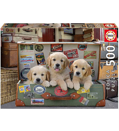 Educa Puslespil - 500 Brikker - Puppies In The Luggage
